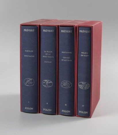 null [FOLON] Jacques PREVERT.
Oeuvres. 
Paris, Sauret, 1982, 6 volumes in-4 reliés...