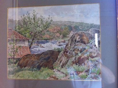 null Henri-Laurent MOUREN (1844-1926) 
Paysage au rocher
Aquarelle signée en bas...