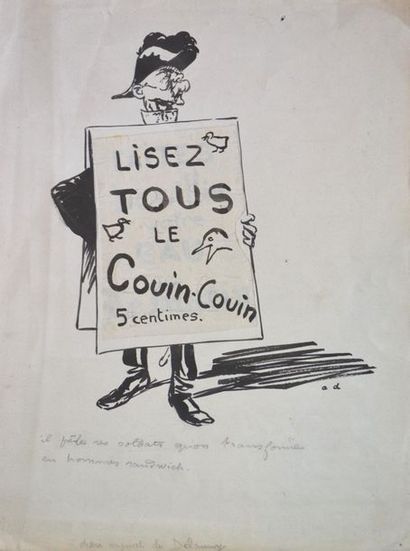 null A. DELAUNAY (1827-1906)
"lisez tous le coin coin" 
Encre de Chine
32 x 25 c...