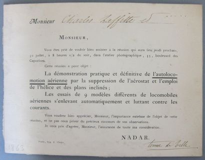 NADAR, Félix Tournachon (1820-1910). 1ère communication à tous les journaux français...