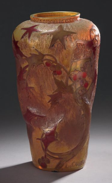 Amédée DE CARANZA (1843-1914) Vase ovoïde cabossé à col ouvert en verre et décor...