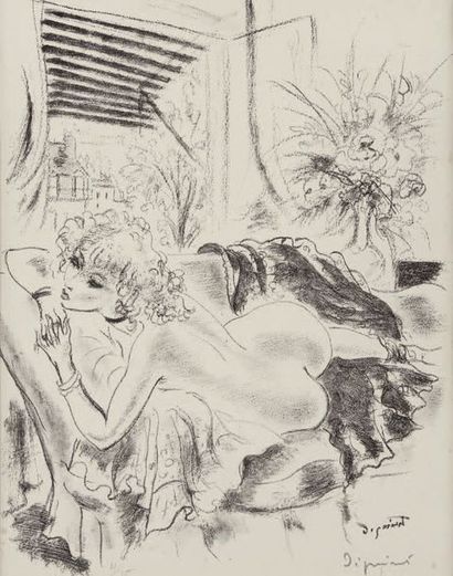 André DIGNIMONT (1891-1965) Femme nue allongée
Crayon noir signé en bas à droite
27...