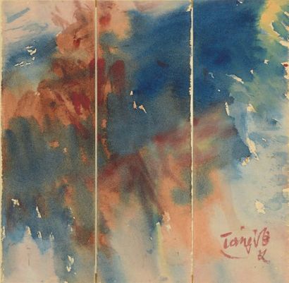 Tang HAIWEN (1927-1991) Paysage
Triptique. Aquarelle sur papier signée en bas à droite.
16,2...