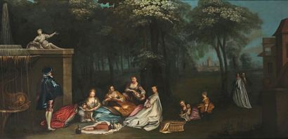 École française suiveur de Pierre-Antoine QUILLARD (1701-1733) 
La fête au jardin...