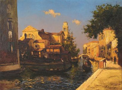 Albert Ferdinand DUPRAT (1882-1974) 
Canal à Venise
Huile sur toile signée en bas...