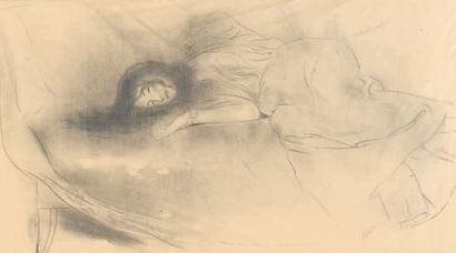 Antonio DE LA GANDARA (1861-1917) 
Jeune fille allongée, 1895
Fusain sur papier calque.
22,5...