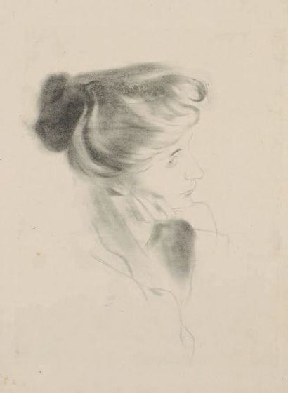 Antonio DE LA GANDARA (1861-1917) 
Madame de la Gandara en profil droit, 1895
Lithographie,...