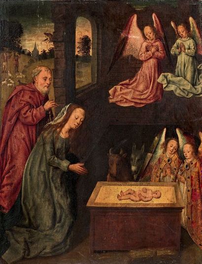 École de GAND vers 1500, suiveur de Hugo van der GOES La Nativité 
Oak panel, one...