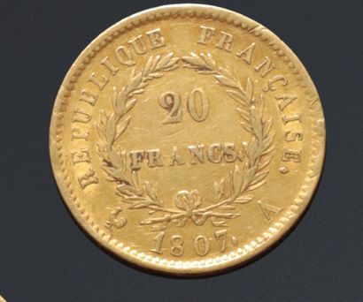 null NAPOLÉON Ier 1804-1814 

Monnaie de 20 Francs en or, Napoléon Empereur tête...