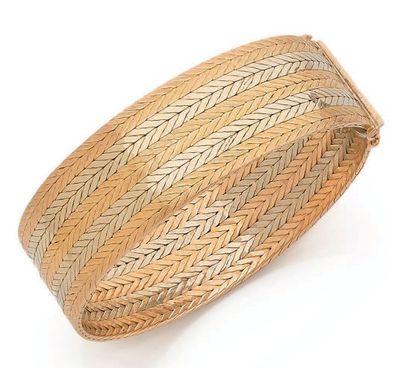 Cuff bracelet in two-tone gold fabric 750‰...