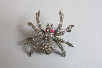 Silver spider brooch paved with marcassites,...