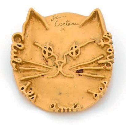 Jean COCTEAU (1889-1963) * Broche Chat en bronze doré. Édition Comité Jean Cocteau....