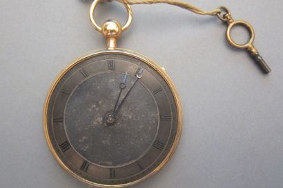 null Pocket watch, yellow gold guilloché case (wear, small shocks).
Silver dial....
