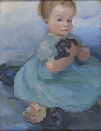 Marie-Madeleine PIERRE née MASSON (1901-1977) Enfant à la robe bleue
Huile sur toile,...