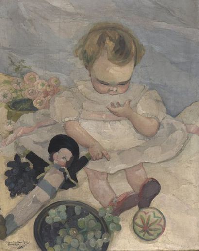 Marie-Madeleine PIERRE née MASSON (1901-1977) Fillette à la poupée, Quel avenir ?
Huile...