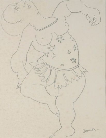 Hubert DAMON (né en 1935) Danseuse de cirque
Fusain, signé en bas.
64 x 49 cm