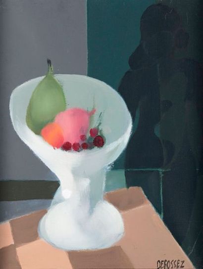 Alfred DEFOSSEZ (Né en 1932) Nature morte à la coupe de fruit
Huile sur toile signée...