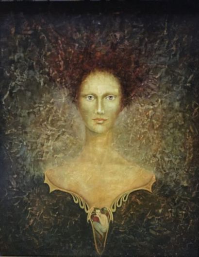 Evelyne BEAURAIN (XXe siècle) Mona Lisa, 1978
Huile et frottage sur panneau, titré,...