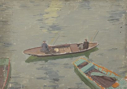 Ecole Moderne Pêcheurs dans une barque
Huile sur isorel.
33 x 46 cm