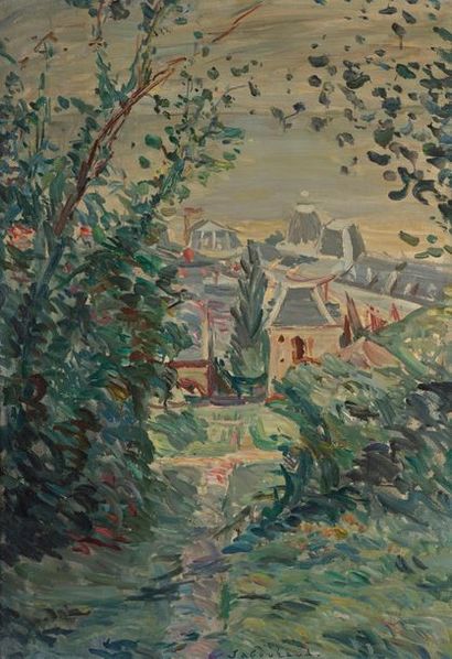 Emile SABOURAUD (1900-1996) Vue de la mer depuis le sous-bois
Huile sur toile signée...