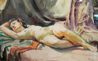 Pierre VALLET (1884-1971) Nu alangui
Aquarelle, signée en bas à droite.
30 x 46 ...