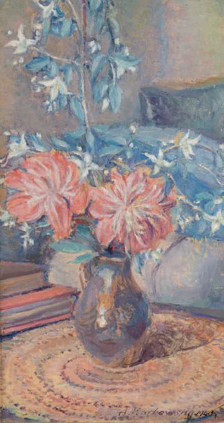 Adrien KARBOVSKY (Paris 1855-1945 Paris) Bouquet de fleurs, 1940
Huile sur carton,...