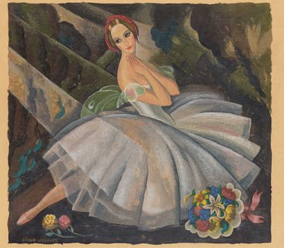 Gerda WEGENER (d'après) Danseuse au bouquet de fleurs
Gouache et aquarelle.
Signée...