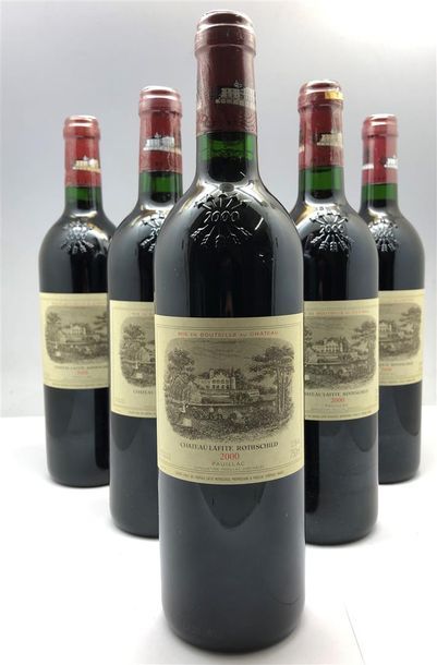 null 6 bouteilles de Château Lafite-Rothschild Pauillac 2000 en caisse bois d'or...