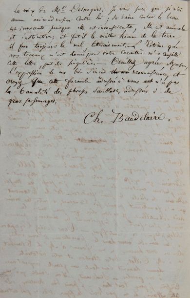 BAUDELAIRE Charles [Paris, 1821 - id., 1867], écrivain et poète français Lettre autographe,...