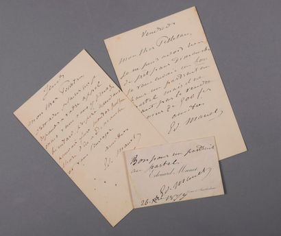 MANET Édouard [Paris, 1832 - id., 1883], peintre français Set of 2 signed letters...