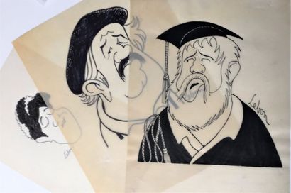 null CARTOONS BY ANDRÉ LEBON [1918-1996].
Set of 13 caricatures of show personalities...