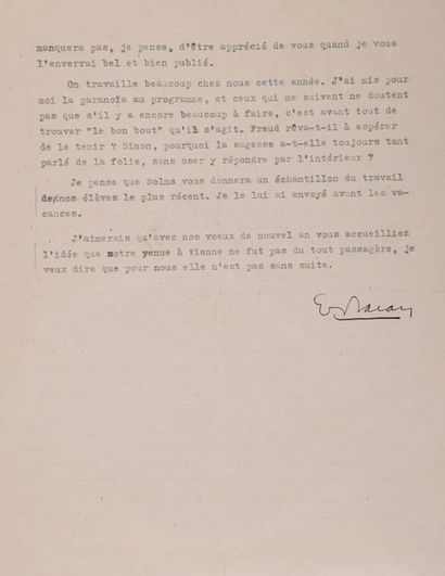 LACAN Jacques [Paris, 1901 - id., 1981], psychiatre et psychanalyste français Lettre...