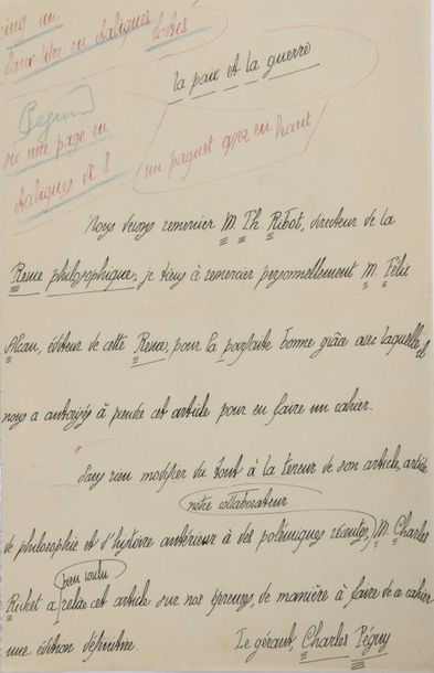 PÉGUY Charles [Orléans, 1873 - Villeroy, 1914], écrivain français Manuscrit autographe...