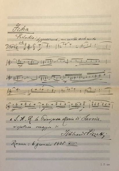 PIZZETTI Ildebrando [Parme, 1880 - Rome, 1968], compositeur italien Pièce musicale...