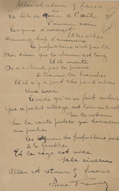 REVERDY Pierre [Narbonne, 1889 - Solesmes, 1960], poète français associé au cubisme...