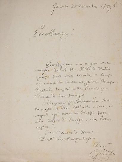 VERDI Giuseppe [Roncole, 1813 - Milan, 1901], compositeur italien Lettre autographe...