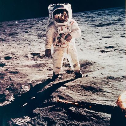 null Mission APOLLO 11: Buzz Aldrin photographed by Neil Armstrong reflected in the...