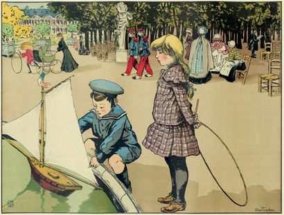 Louis ABEL-TRUCHET (1857-1918) Enfants au jardin du Luxembourg. Vers 1895.
Lithographie...