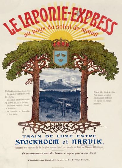 Martin August TISELL Le Laponie Express, 1904.
Central Tryckeriet, Stockolm.
Affiches...