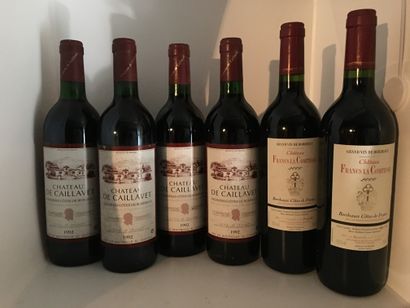 null 12 bouteilles dont 4 Château BELLEVUE Côte-de-Bourg 1999, étiquettes avec de...