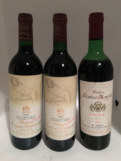 null 3 bouteilles dont 2 Château MOUTON-ROTHSHILD Pauillac 1993 (dessin du millésime...