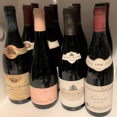  12 bottles including 1 MERCUREY 2004 from Domaine de Chamirey, faded and stained...