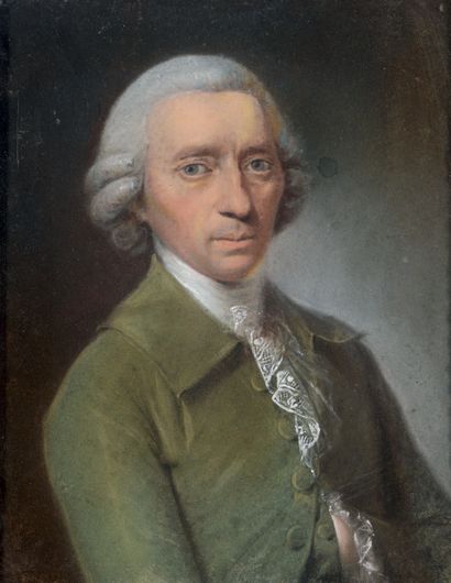 École ALLEMANDE vers 1780 
Portrait d'un homme à l'habit vert
Pastel.
24 x 18,5 ...
