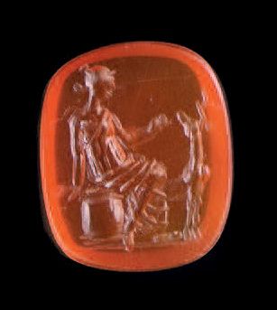 null Rectangular flat intaglio engraved with a Diana sitting in front of a deer....