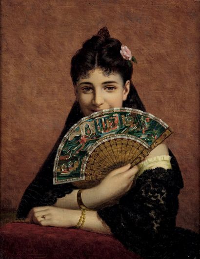 Louis Émile PINEL de GRANCHAMP (Paris 1831-Beaune 1894) 
Jeune femme à l'éventail
Sur...