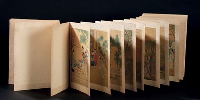 CHINE - XIXe siècle 
Album en hauteur de treize encre et couleurs sur soie à décor...