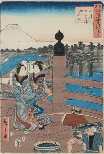 Utagawa Toyokuni III (1786-1865) et Utagawa Hiroshige (1797-1858) 
Quatre oban tate-e...