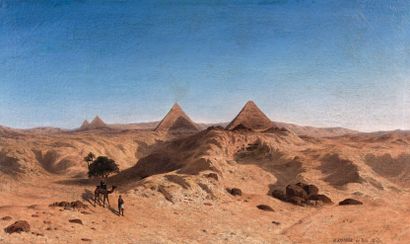 Alexandre de BAR (Montreuil sur Mer 1821-Paris 1908) 
Les pyramides
Toile.
49 x 80...