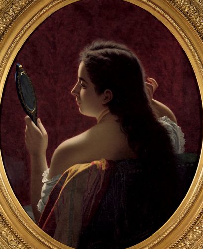 Louis Émile PINEL de GRANCHAMP (Paris 1831-Beaune 1894) 
Femme au miroir
Sur sa toile...