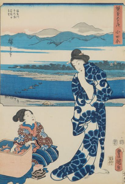 Utagawa Toyokuni III (1786-1865) et Utagawa Hiroshige (1797-1858) 
Quatre oban tate-e...